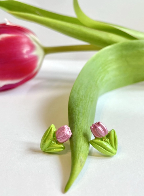 Tulipán fülbevaló - rózsaszín (fémmentes változatban is kérheted)
