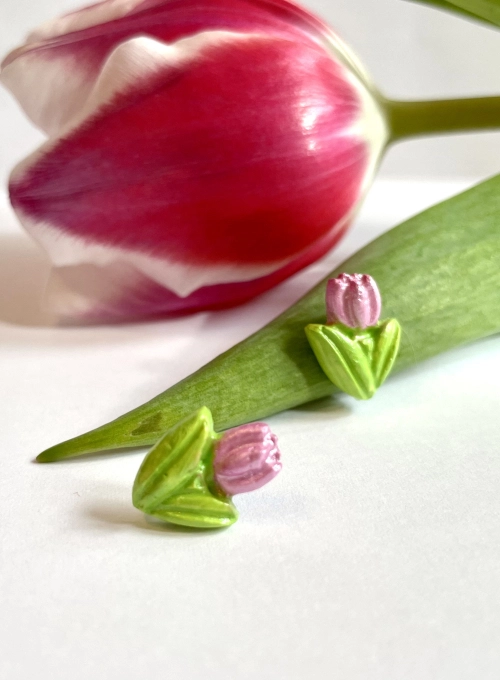Tulipán fülbevaló - rózsaszín (fémmentes változatban is kérheted)