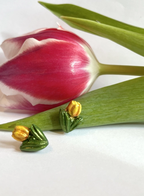 Tulipán fülbevaló - sárga (fémmentes változatban is kérheted)