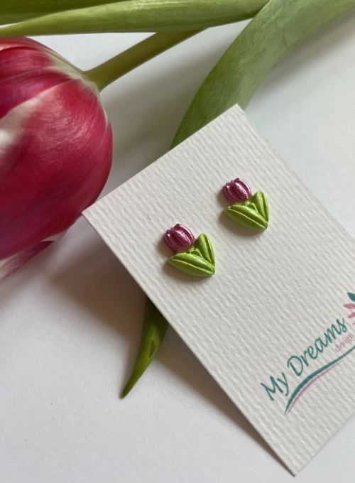 Tulipán fülbevaló - sötét rózsaszín (fémmentes változatban is kérheted)