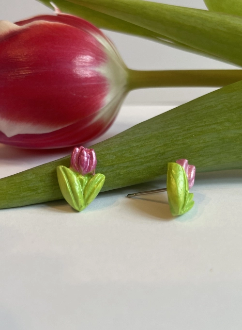 Tulipán fülbevaló - sötét rózsaszín (fémmentes változatban is kérheted)