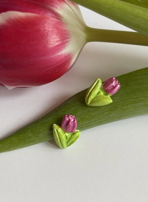 Tulipán fülbevaló - sötét rózsaszín (fémmentes változatban is kérheted)