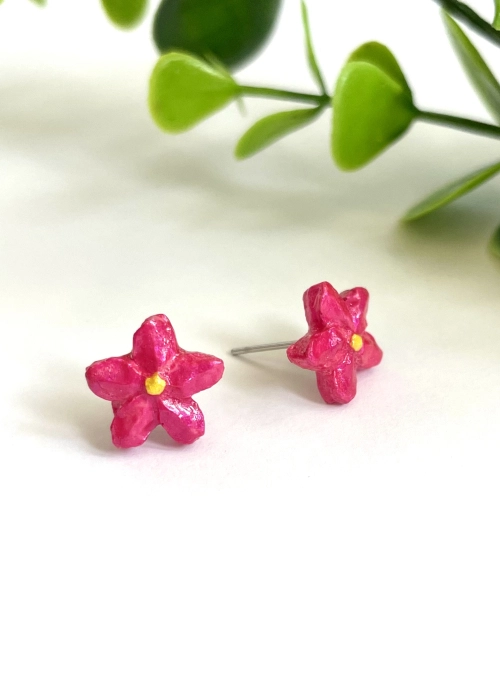 Kis virág fülbevaló - pink (fémmentes változatban is kérheted)