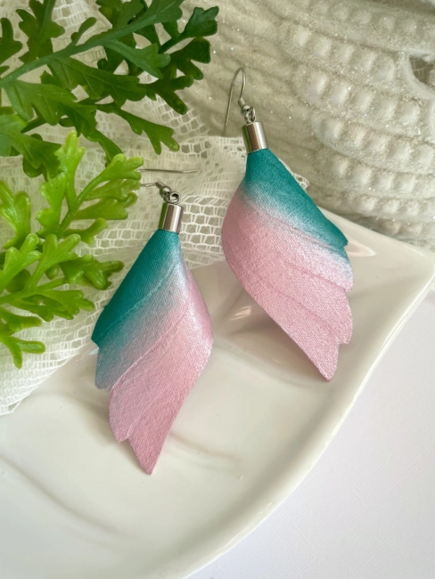 Angyalszárny fülbevaló - rózsaszín/türkizzöld